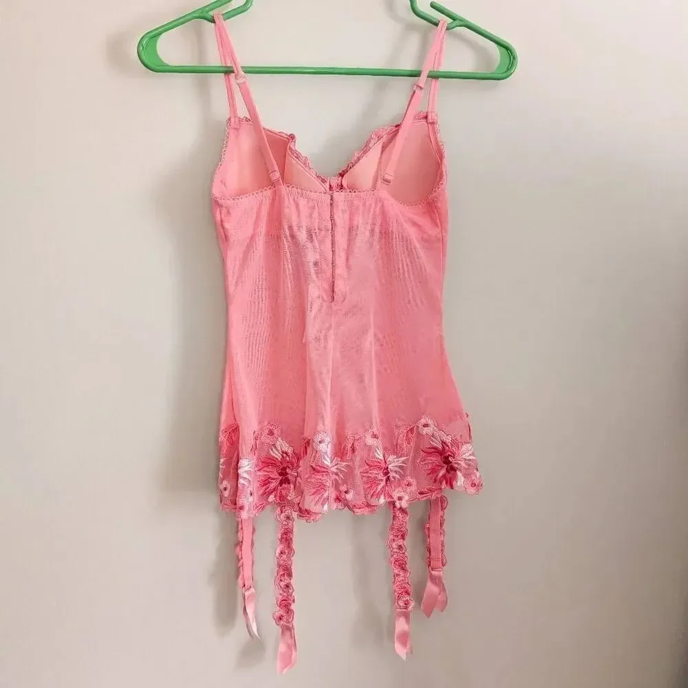 NWT La Senza Pink Floral Bustier Chemise Lingerie